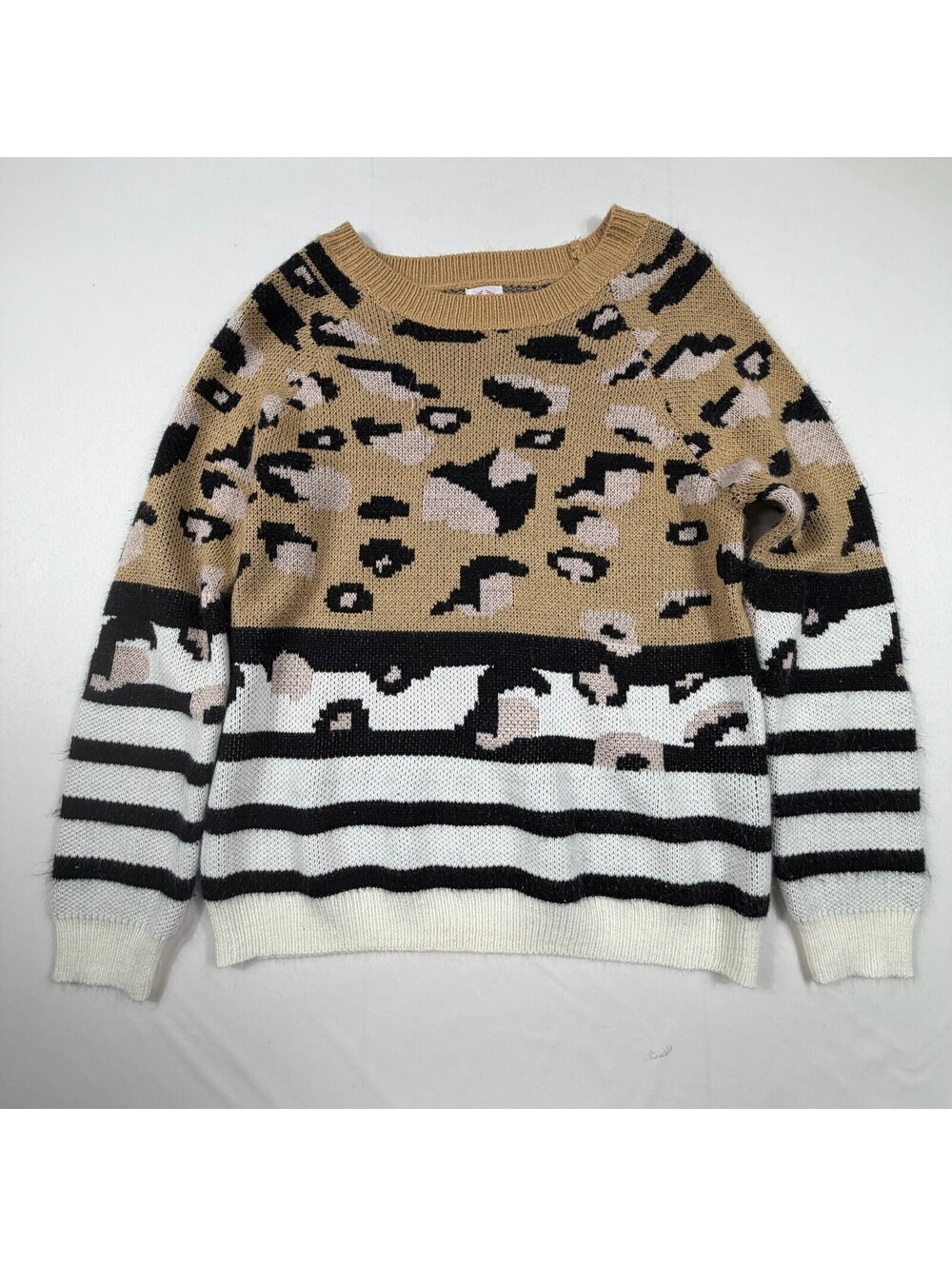 Wanna B Women's Animal Print and Striped Acrylic Sweater Size Small